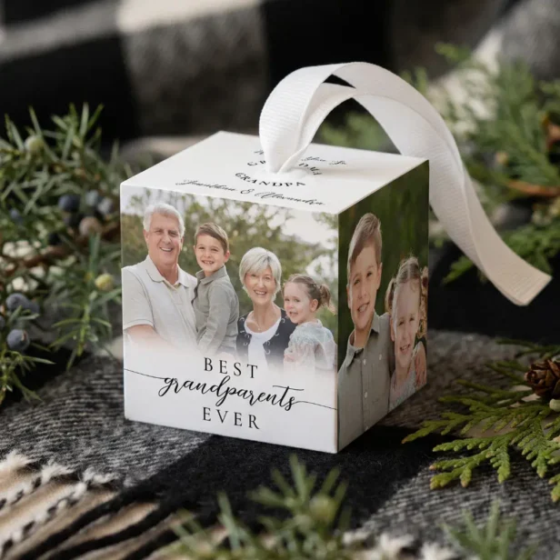 Best Grandparents Ever We love You Grandkids Photo Cube Ornament