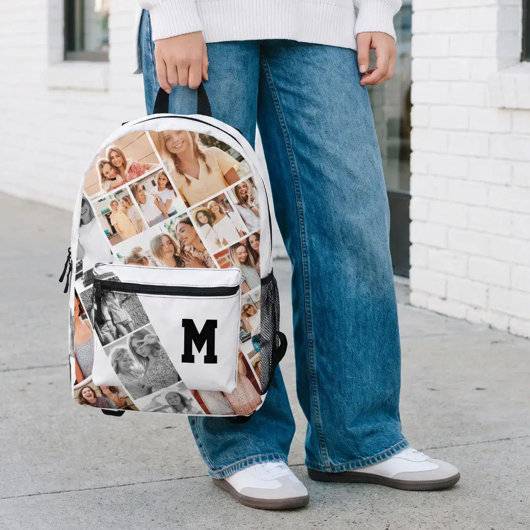 Custom Name Monogram Best Friends Photo Collage Printed White Backpack