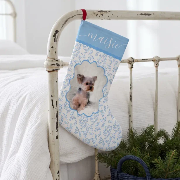 Custom Pet Dog Cat Photo Elegant Vintage Floral Small Christmas Stocking