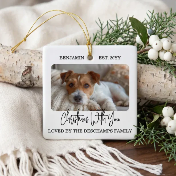 Customize Personalized Pet Photo Minimal Keepsake Ceramic Ornament