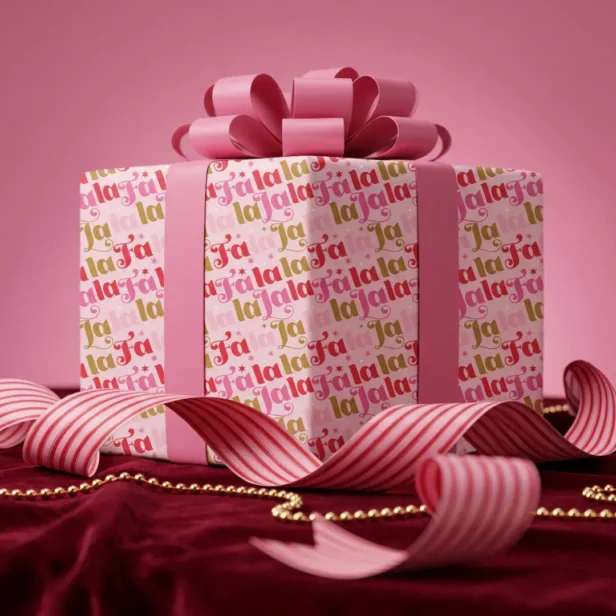 Fa La La Girly Pink Festive Typographic Christmas Wrapping Paper