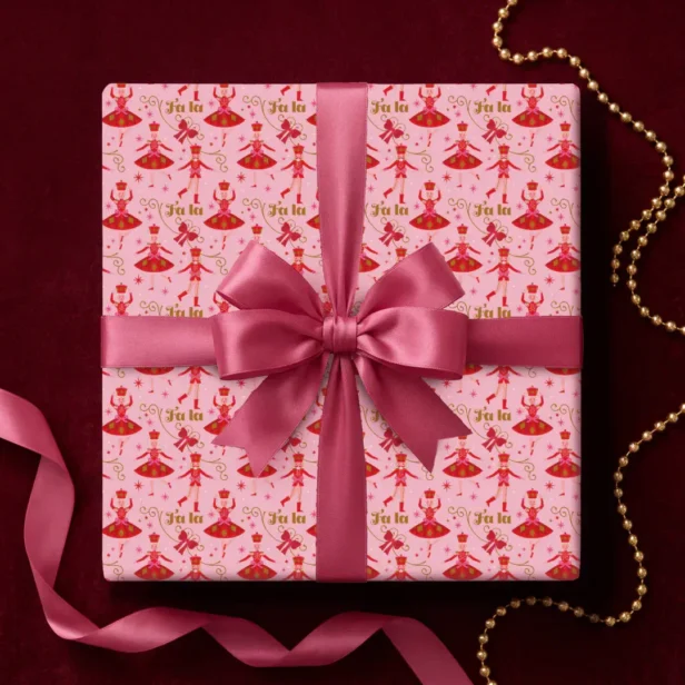 Fa La La Girly Pink Nutcracker Ballet Christmas Wrapping Paper