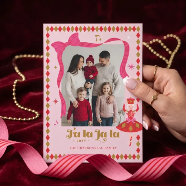 Fa La La Nutcracker Pink Festive Christmas Photo Holiday Card