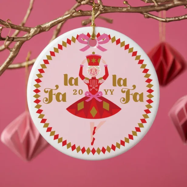 Fa La Pink Nutcracker Ballet Family Photo Keepsake Ceramic Ornament