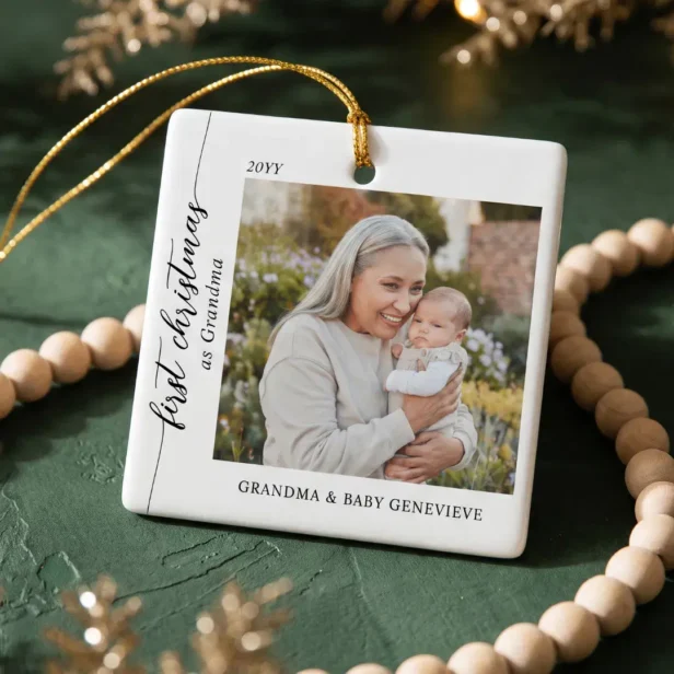 First Christmas As Grandma Baby Photo Keepsake Ceramic Ornament