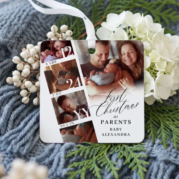 First Christmas As Parents Baby Photo Collage Metal Ornament