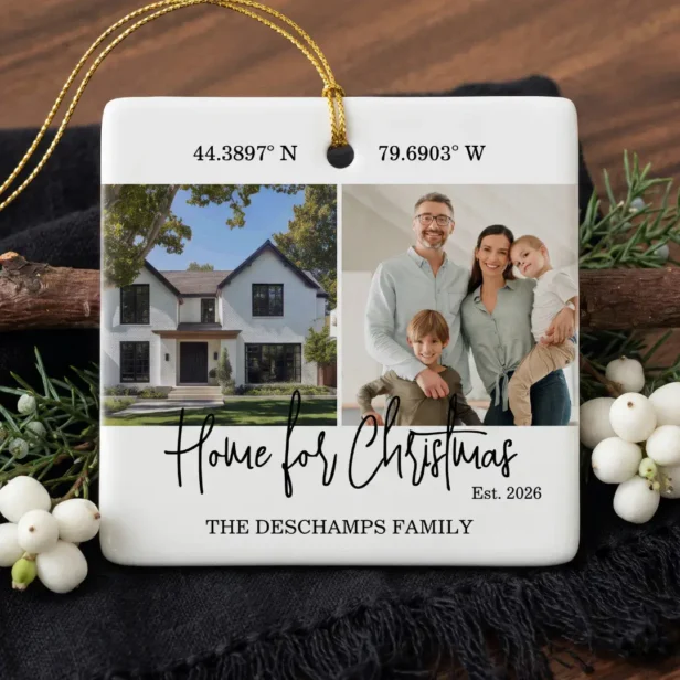 First Christmas in Our New Home Photo Minimal Ceramic Ornament