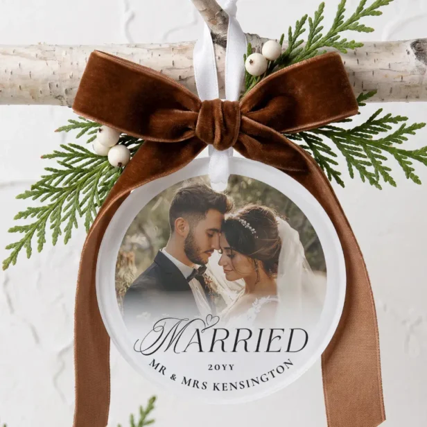 First Christmas Married Custom Wedding Two Photo Ornament
