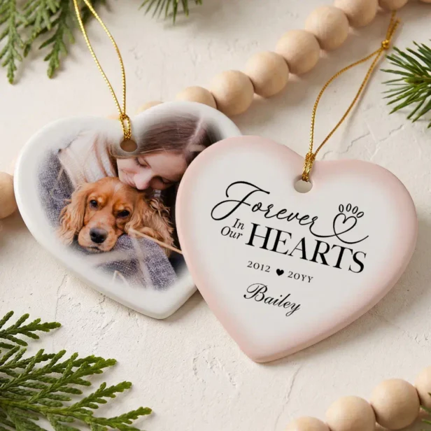 Forever in Our Hearts Pet Heart Photo Keepsake Ceramic Ornament