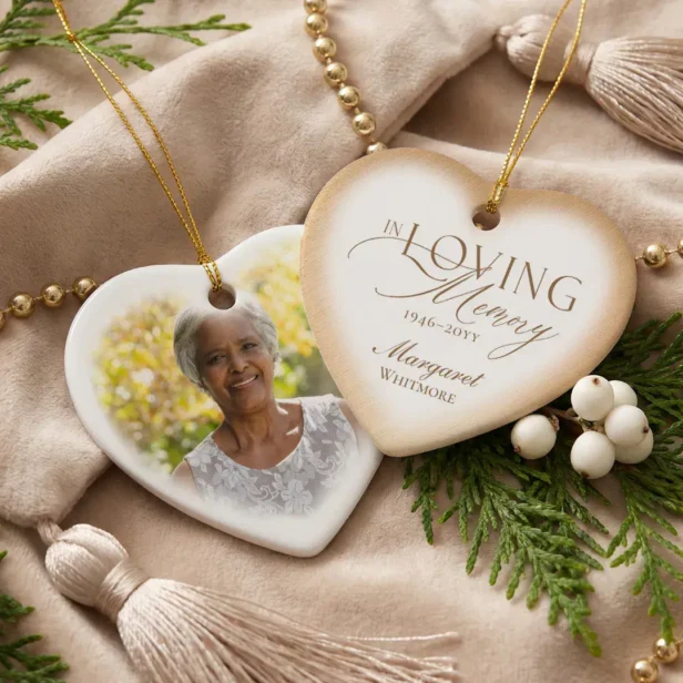 In Loving Memory Memorial Heart Photo Keepsake Ceramic Ornament