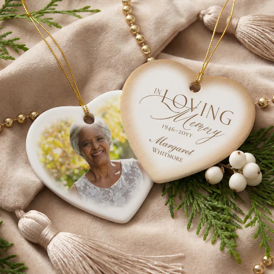 In Loving Memory Memorial Heart Photo Keepsake Ceramic Ornament