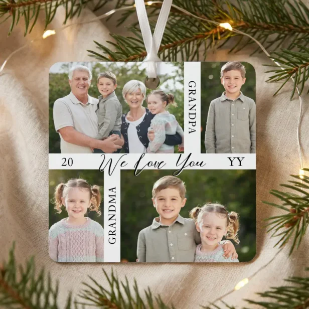 Love You Grandma Grandpa Grandkids Photo Collage Metal Ornament