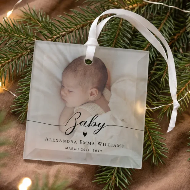 Minimal Elegant Personalized Baby Name Keepsake Glass Ornament