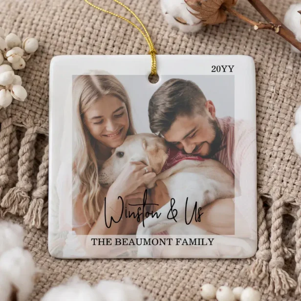 Minimal Personalized Pet Photo First Christmas Ceramic Ornament