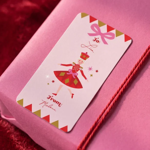 Nutcracker Ballet To/From Pink Christmas Gift Label
