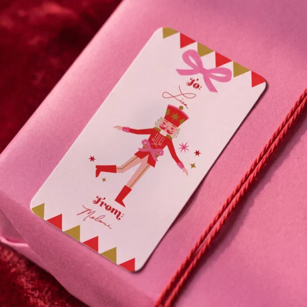 Nutcracker Ballet To/From Pink Christmas Gift Label