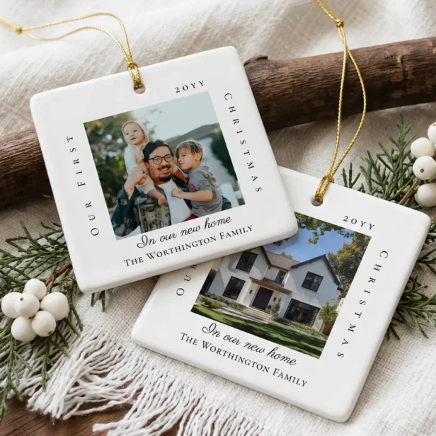 Our First Christmas in New Home Personalized Photo Ceramic Ornament