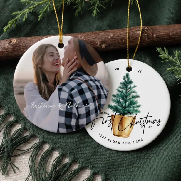 Our First Christmas in New Home Personalized Photo Ceramic Ornament