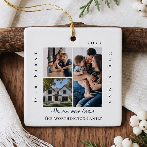 Our First Christmas in New Home Personalized Photo Ceramic Ornament