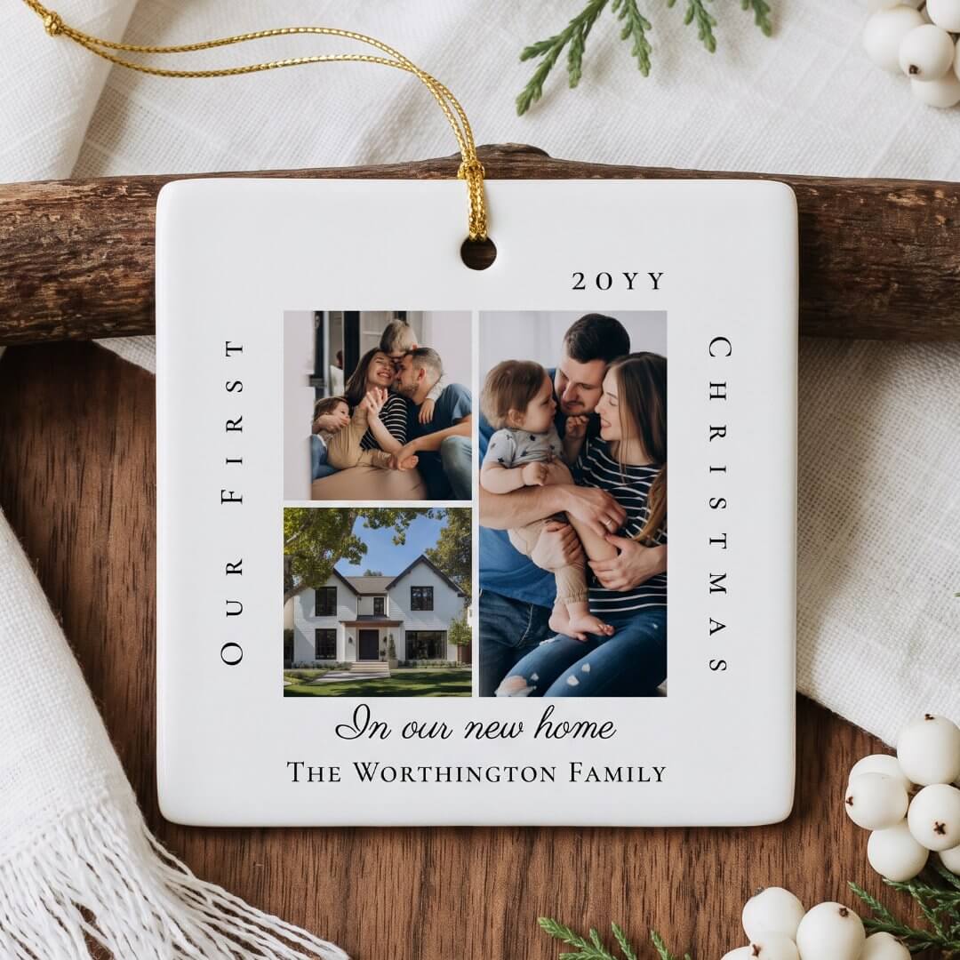 Our First Christmas in New Home Personalized Photo Ceramic Ornament