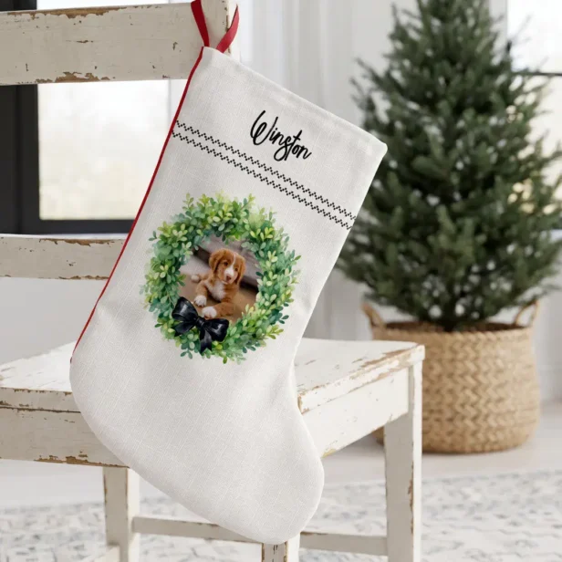 Personalized Pet Photo Christmas Dog Cat Wreath Small Christmas Stocking