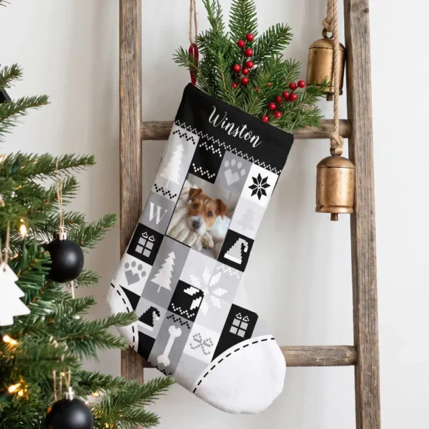 Personalized Pet Photo Dog Name Christmas Quilt Small Christmas Stocking