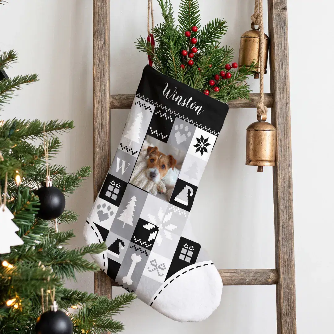 Personalized Pet Photo Dog Name Christmas Quilt Small Christmas Stocking
