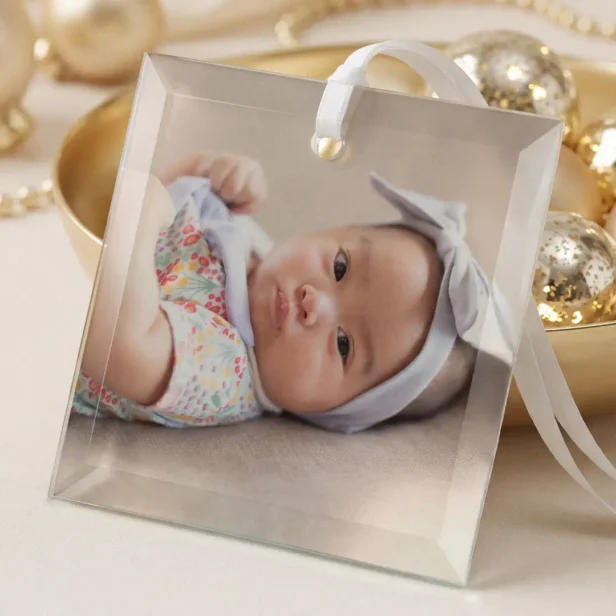 Personalized Simple Photo Newborn Baby Keepsake Glass Ornament