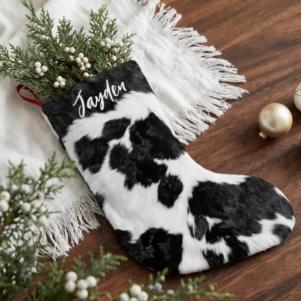 Personalized Western Rustic Cow Print Christmas Small Christmas Stocking