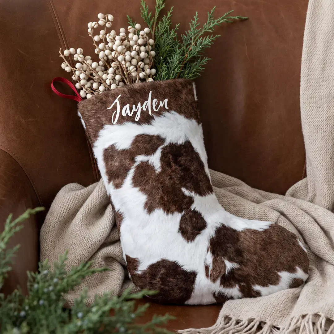 Personalized Western Rustic Cow Print Christmas Small Christmas Stocking