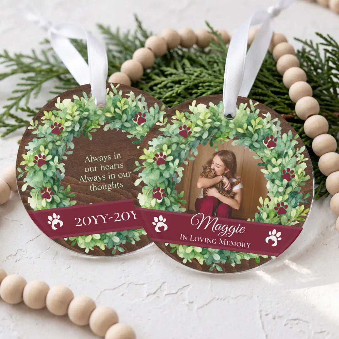 Pet Memorial Loving Memory Wreath Photo Keepsake Ornament