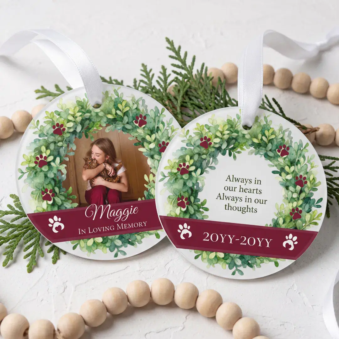 Pet Memorial Loving Memory Wreath Photo Keepsake Ornament