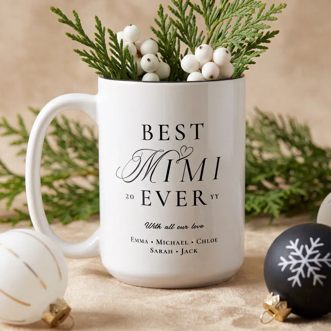 We Love You Best Mimi Ever Personalized Christmas Two-Tone Coffee Mug
