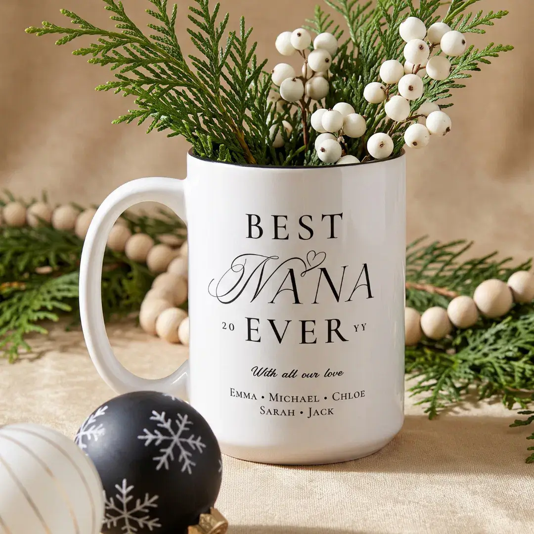 We Love You Best Nana Ever Personalized Christmas Two-Tone Coffee Mug