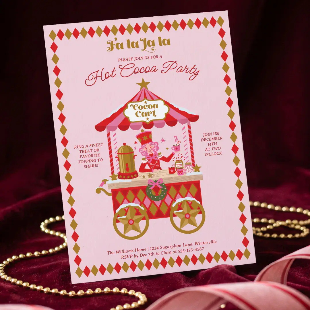 Christmas Nutcracker Fa La La Hot Chocolate Party Holiday Card