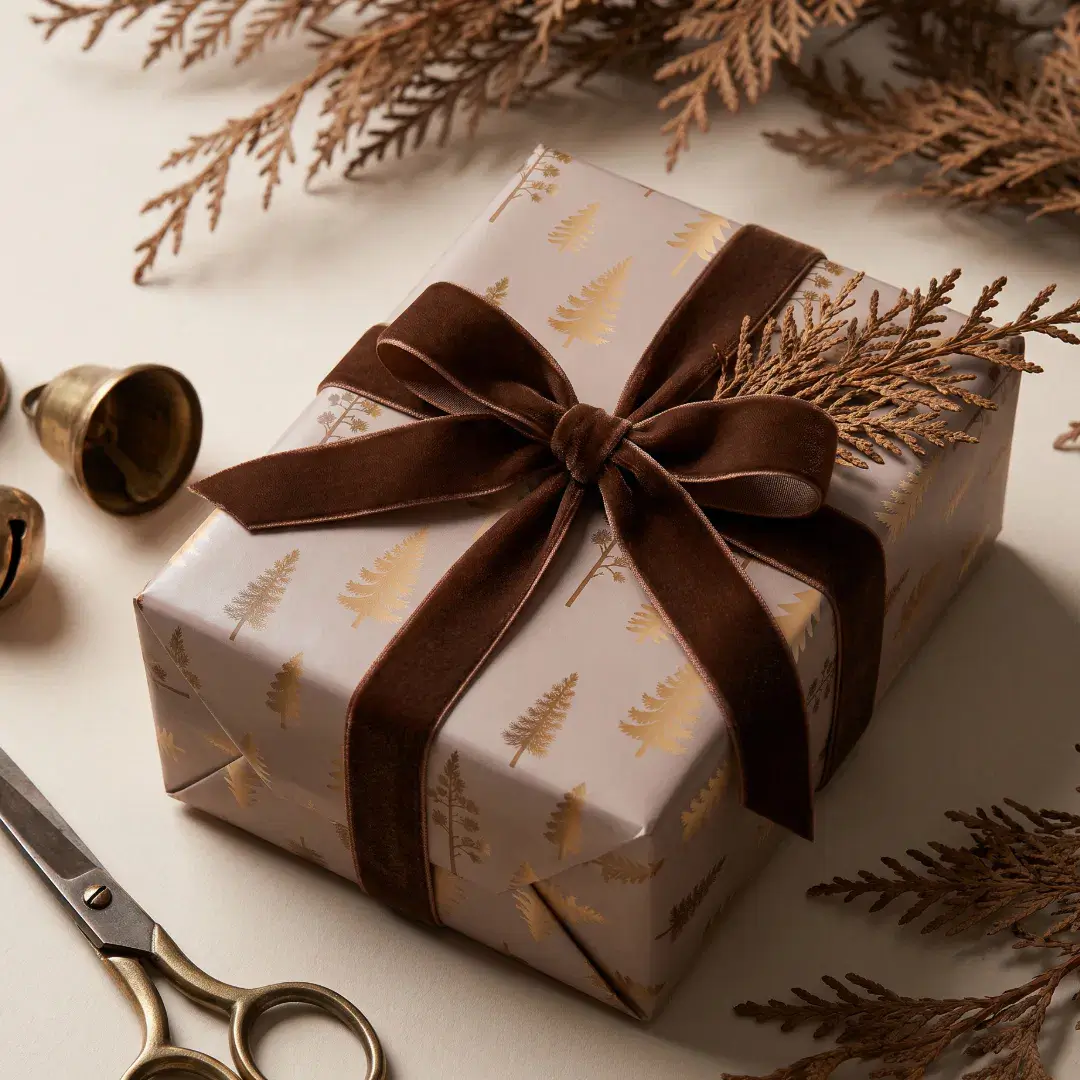 Elegant Faux Gold Pine Tree Forest Christmas Wrapping Paper