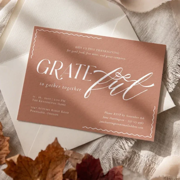 Elegant Minimal Bow Grateful Thanksgiving Dinner Invitation