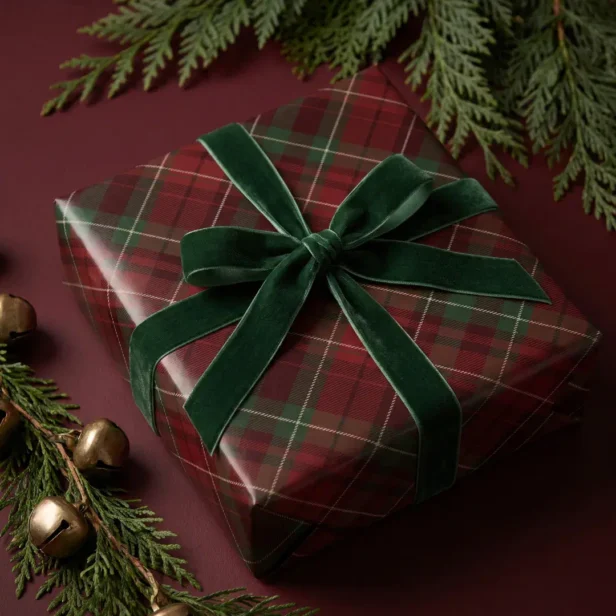 Festive Dark Red Green Christmas Tartan Plaid Wrapping Paper