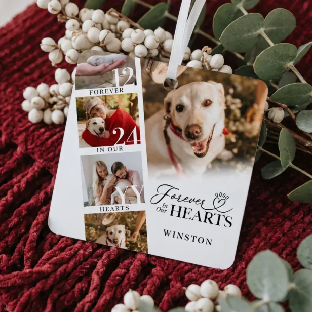 Forever in Our Hearts Pet Memorial Photo Keepsake Metal Ornament