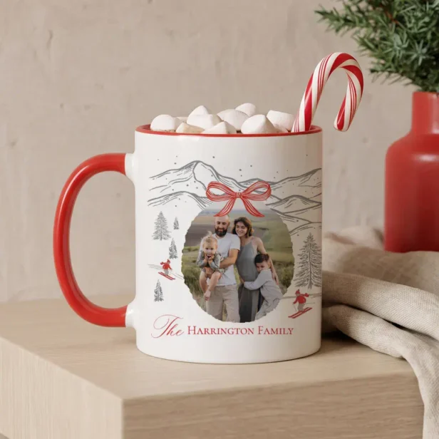 Personalized Alpine Nordic Christmas Photo Red Bow Mug