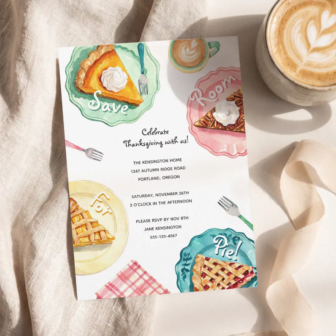 Save Room for Pie Fun Thanksgiving Party Dinner Invitation