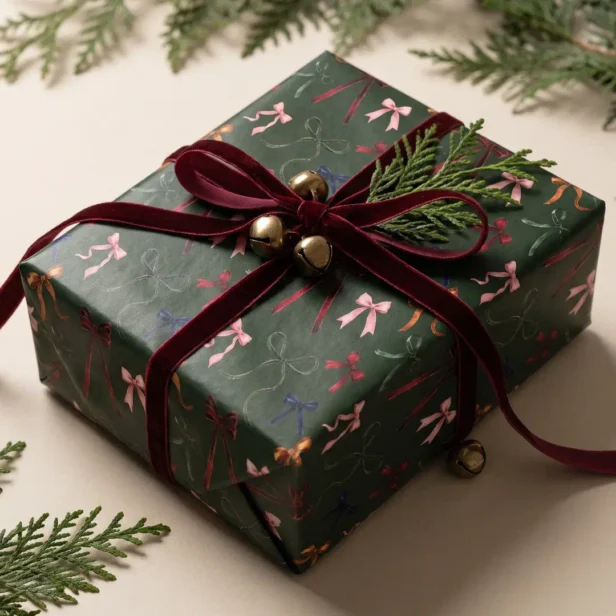 Elegant Colorful Festive Watercolor christmas bows Wrapping Paper